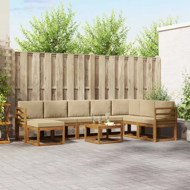 vidaXL Buiten bankenset 9 st 8-zits Natuurlijk en Beige