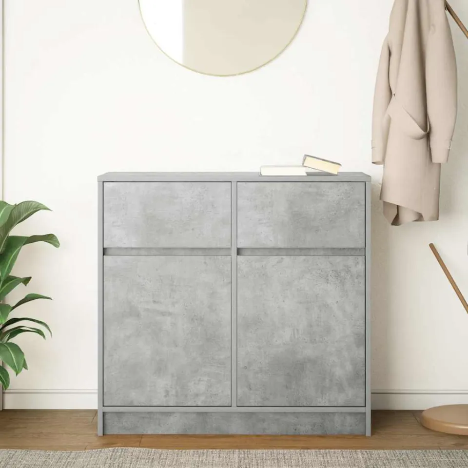 vidaXL Dressoir met lade 80x34x76 cm spaanplaat betongrijs grijs, foto 3