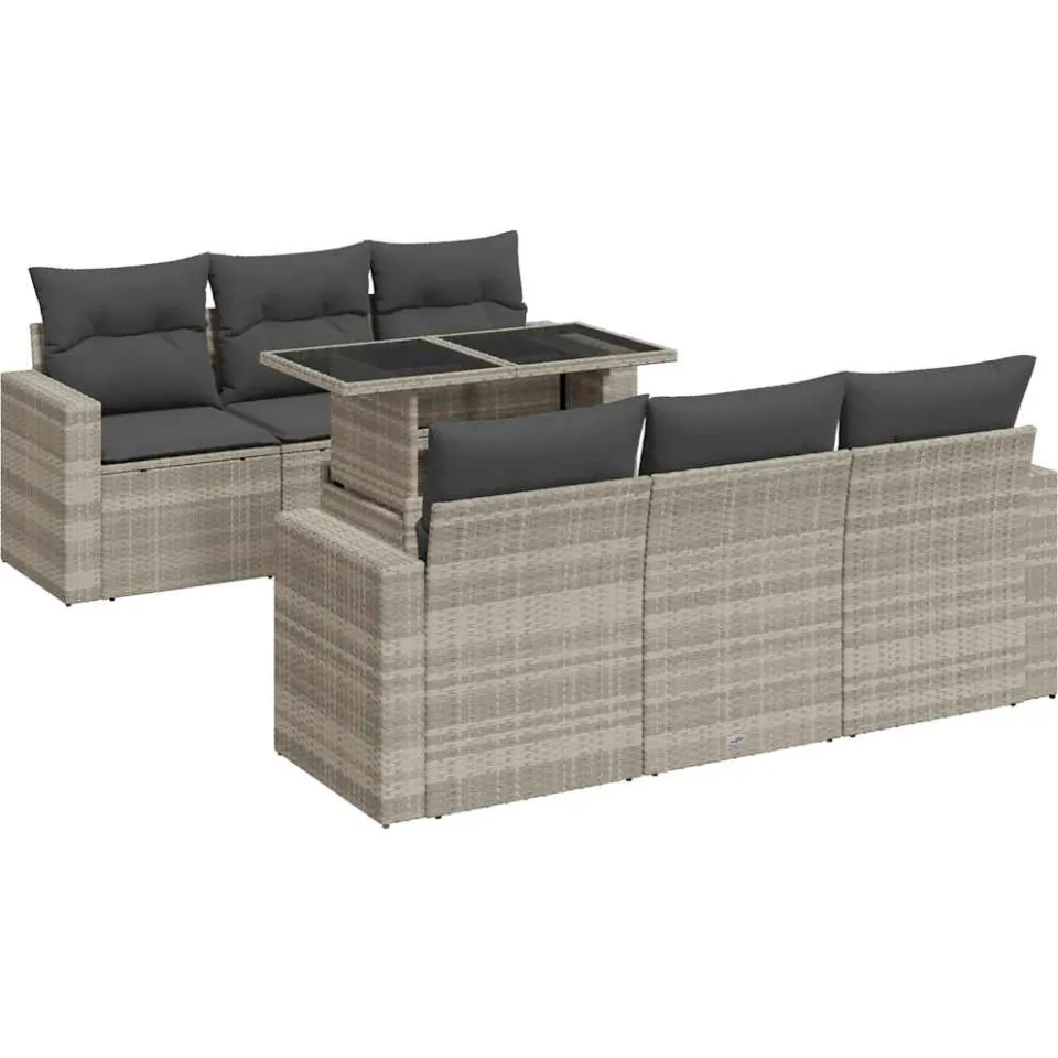 vidaXL 7-delige Loungeset met kussens poly rattan lichtgrijs grijs, foto 3