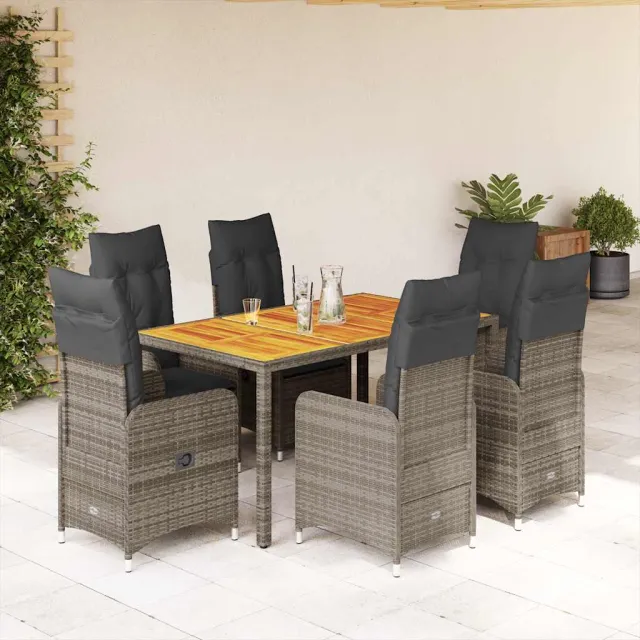 vidaXL 7-delige Bistroset met kussens poly rattan grijs, foto 2