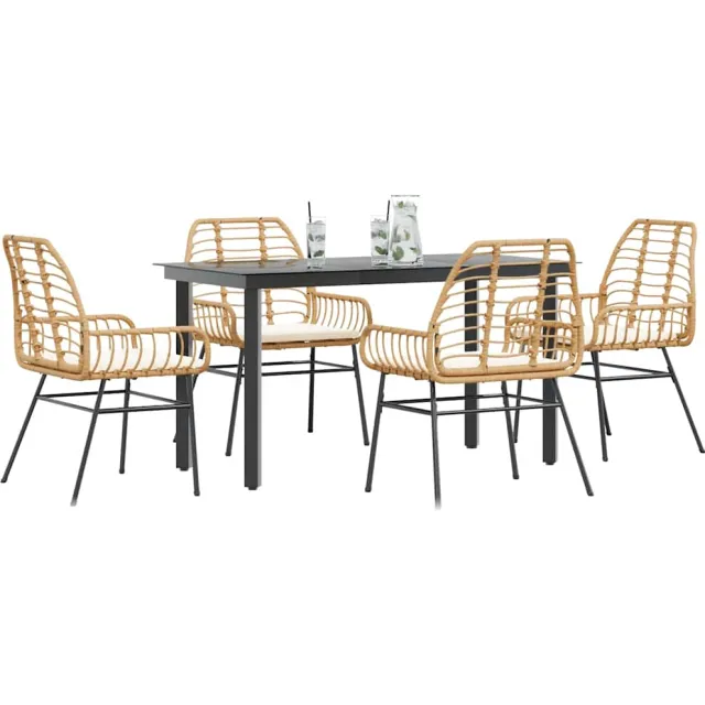 vidaXL 5-delige Tuinset met kussens poly rattan glas bruin