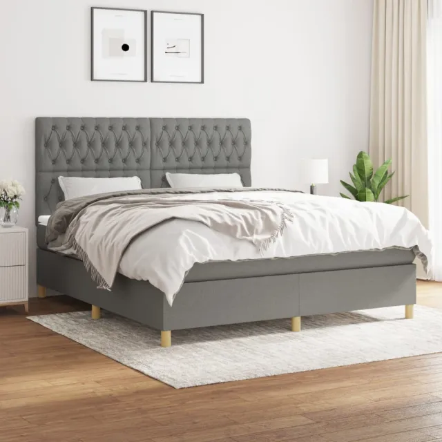 vidaXL Boxspring met matras stof donkergrijs 180x200 cm grijs