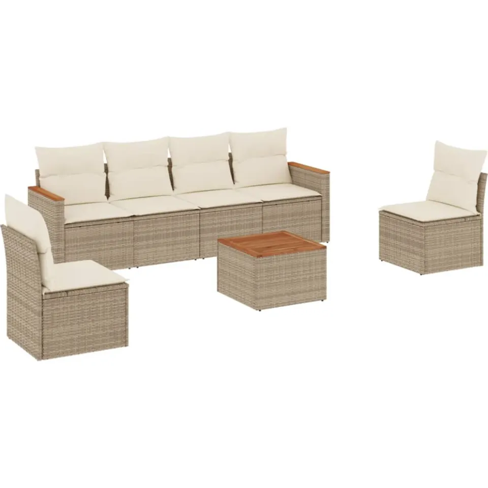 vidaXL 7-delige Loungeset met kussens poly rattan beige, foto 3