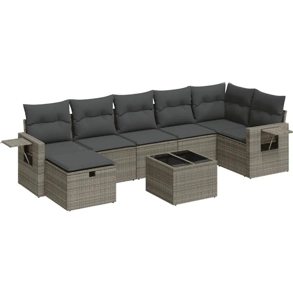 vidaXL 8-delige Loungeset met kussens poly rattan grijs, foto 3