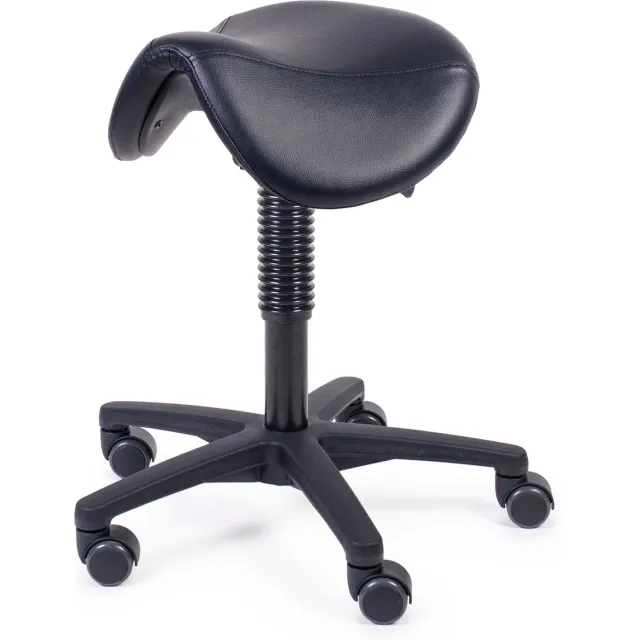 MTM zadelkruk FREYA 160-N - ergonomisch zadel - kunstleer - kunststof kruisvoet - wielen - zwart - 48/63 cm