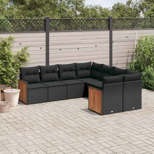 vidaXL 8-delige Loungeset met kussens poly rattan zwart, foto 2