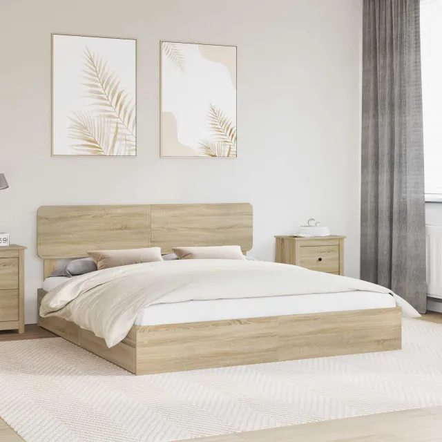 vidaXL Opslag bed met lade Sonoma Eiken 180 x 200 cm Bewerkt hout Bruin