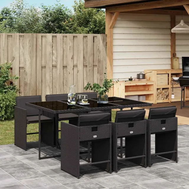 vidaXL 7-delige Tuinset met kussens poly rattan zwart, foto 2
