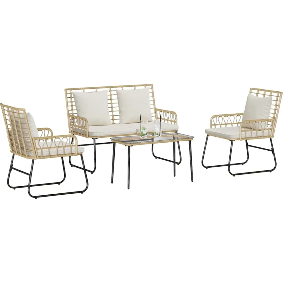 vidaXL Tuinmeubelset 4 st Zwart en Anthraciet poly rattan Crème
