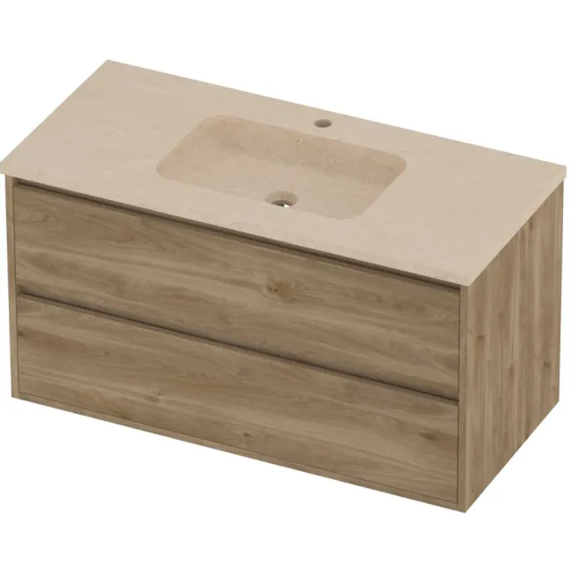 Proline Rollo Badmeubelset Hardsteen Elegant 2 Laden 100x46x54 cm Sand Stone Cider Oak Eiken