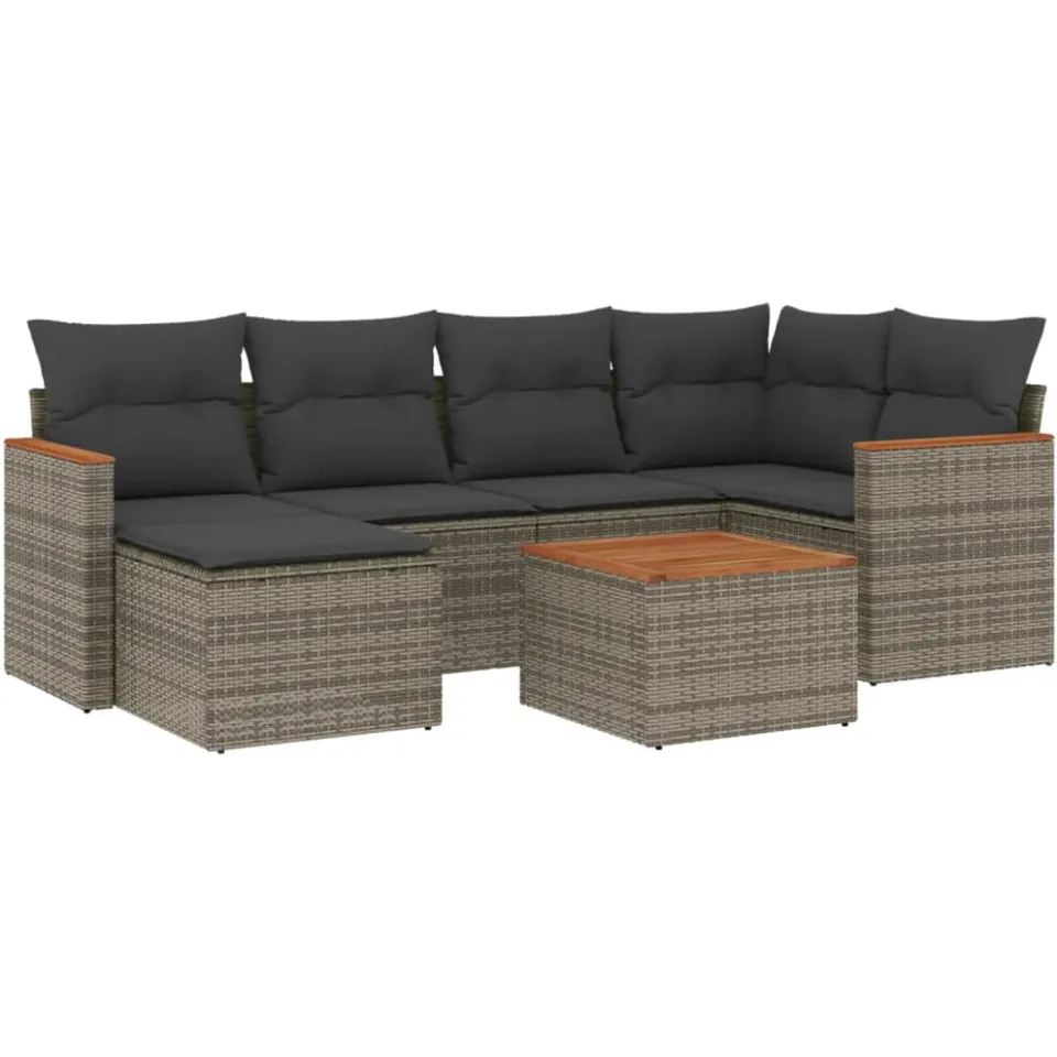 vidaXL 7-delige Loungeset met kussens poly rattan grijs, foto 3