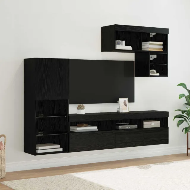 vidaXL TV Wandmeubels 6 st Zwart Eiken Bewerkt hout