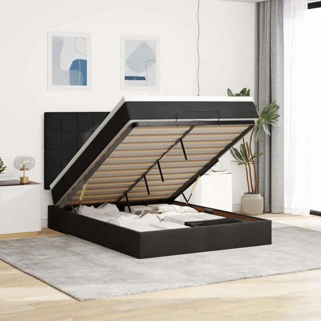 vidaXL Ottoman bed met matrassen 140x200cm fluweel zwart