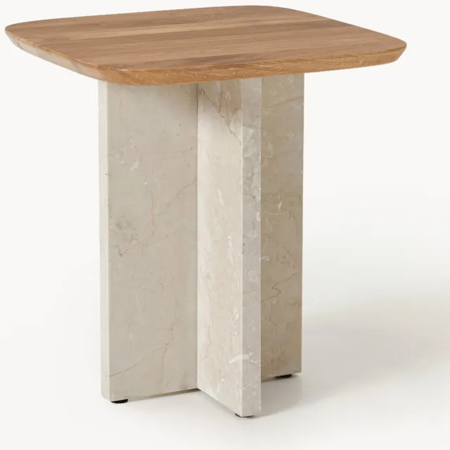Westwing Collection Bijzettafel Naida van eikenhout en marmer Beige