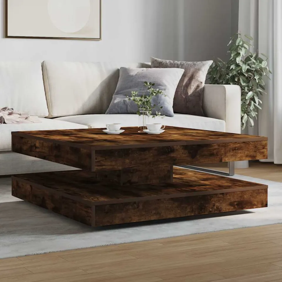 vidaXL Salontafel 360 graden draaibaar 90x90x34,5 cm gerookt eiken, foto 2