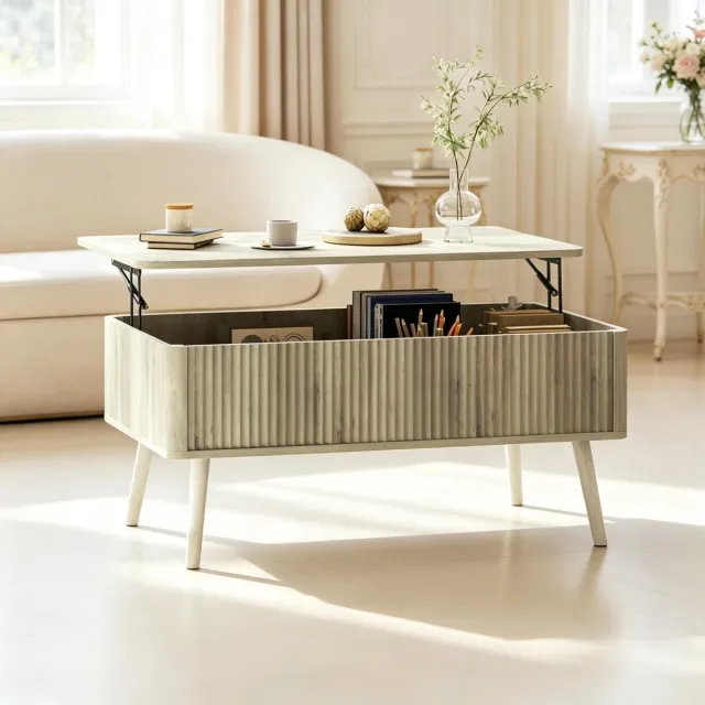 STILVORA Salontafel - In Hoogte Verstelbaar Blad - Met Verborgen Opbergruimte Voor Woonkamer En Eten - Eiken - 91x56 Cm Oak
