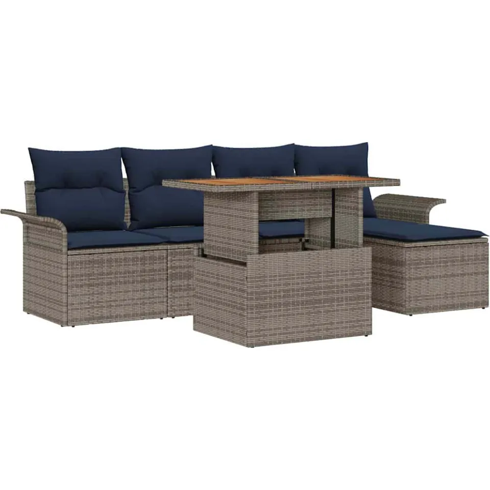 vidaXL Tuin Sofa Set 6 st Grijs Poly riet