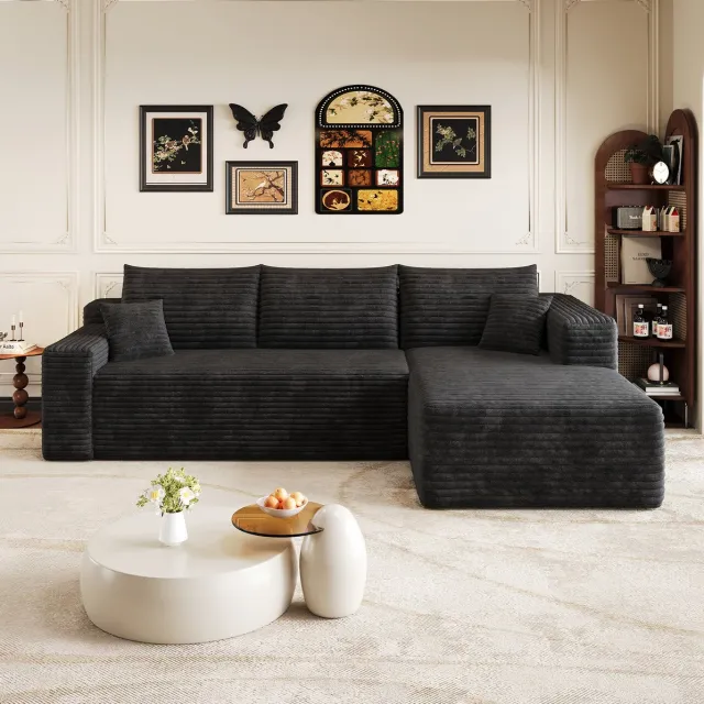REDOM Hoekbank - 3-zits - L-vormige chaise longue - Zonder montage - Moderne minimalistische stijl - Woonkamer - Stof - Zwart - 241 x 151 x 58 cm