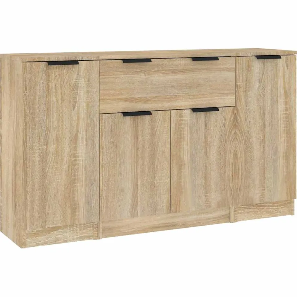 vidaXL Dressoirs 3 st bewerkt hout sonoma eiken Bruin