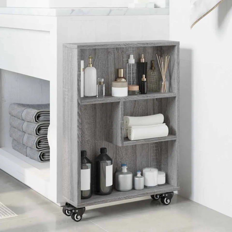vidaXL Opbergtrolley smal 48x13x68 cm bewerkt hout grijs sonoma eiken, foto 3