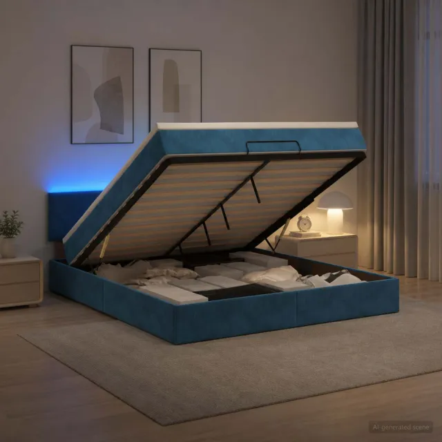 vidaXL Ottoman Bed met Matrassen en LED Donkerblauw 140 x 190 cm
