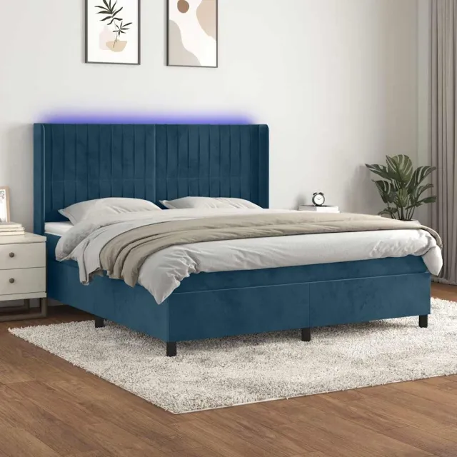 vidaXL Boxspring met matras en LED fluweel donkerblauw 160x200 cm blauw