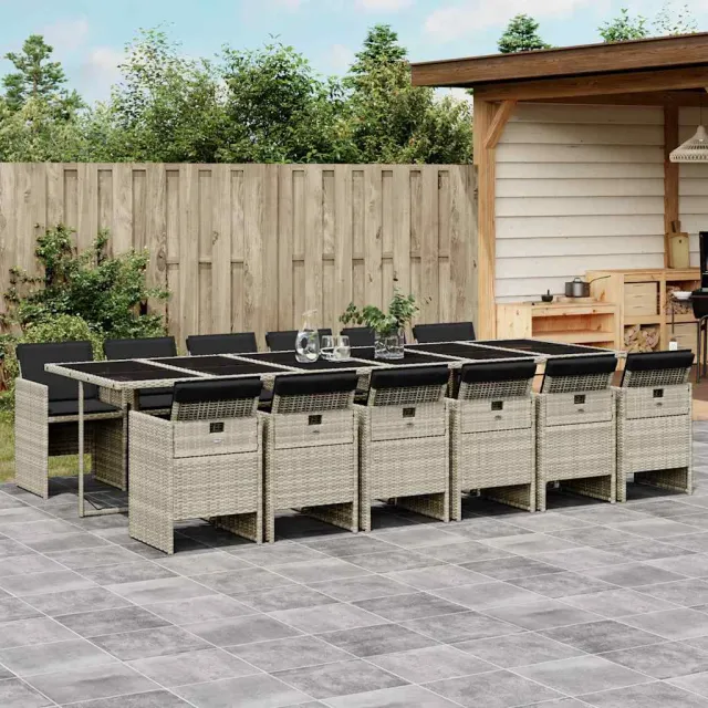 vidaXL 13-delige Tuinset met kussens poly rattan lichtgrijs grijs, foto 2