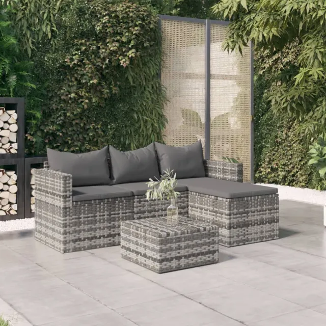 vidaXL 3-delige Loungeset met kussens poly rattan grijs, foto 2