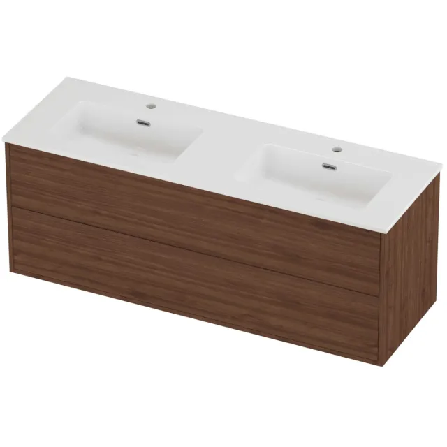 Proline Tribute Badmeubelset Porselein Elegant 2 Laden 140x46x54 cm Glans Wit Indian Walnut Houtlook