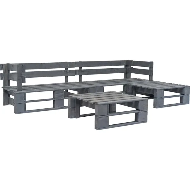 vidaXL 4-delige Loungeset pallet hout grijs