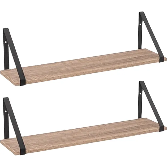 5Five® Five Wandplankje Aliaj - 2x - zwart/beige - metaal/hout - 58 x 16 x 15 cm
