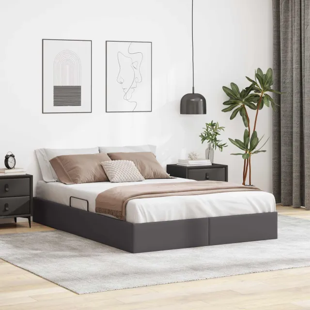 vidaXL Ottoman Bedframe met opslag Grijs 140 x 200 cm Nep Leer