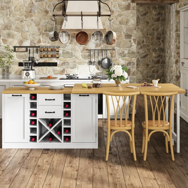 MODENUIT Eettafel 120-223 x 40 cm - 360 Graden Draaibaar Met Opbergruimte - Keuken - MDF Metaal - Wit
