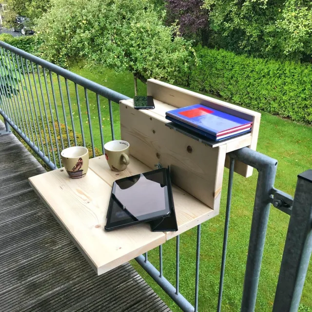 GoudmetHout Balkontafel Hangend XL - 49 cm Hout - Balkonbar - Hangtafel Buiten - Relingdikte vanaf 14 t/m 16 cm - Bijzettafel Balkon & Tuin tafeltje - Balcony Table - Black Wash Black wash (zelf beitsen)