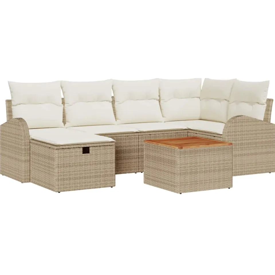 vidaXL Tuinbankenset 7 st Beige poly rattan