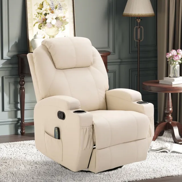 MODENUIT Relaxfauteuil 84 x 92 x 109 - Elektrisch Verstelbaar, 165° Ligfunctie - Kunstleer - Crèmewit