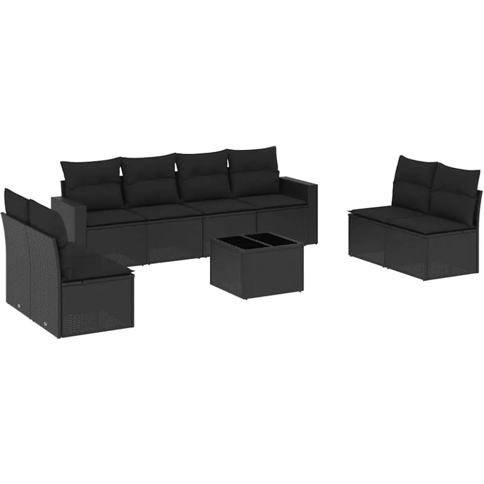 vidaXL 9-delige Loungeset met kussens poly rattan zwart, foto 3
