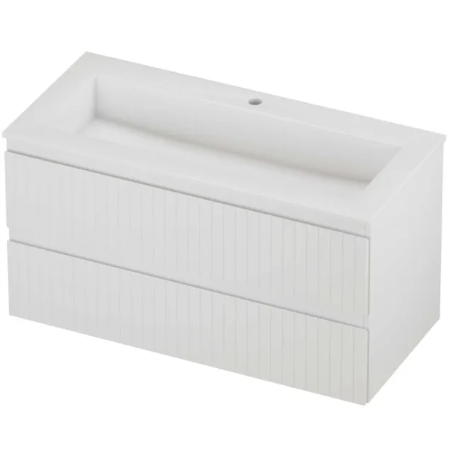 Proline Aristo Badmeubelset Polystone Elegant 1 Kraangat Gefreesd 100x46x54 cm Glans Wit Mat Wit