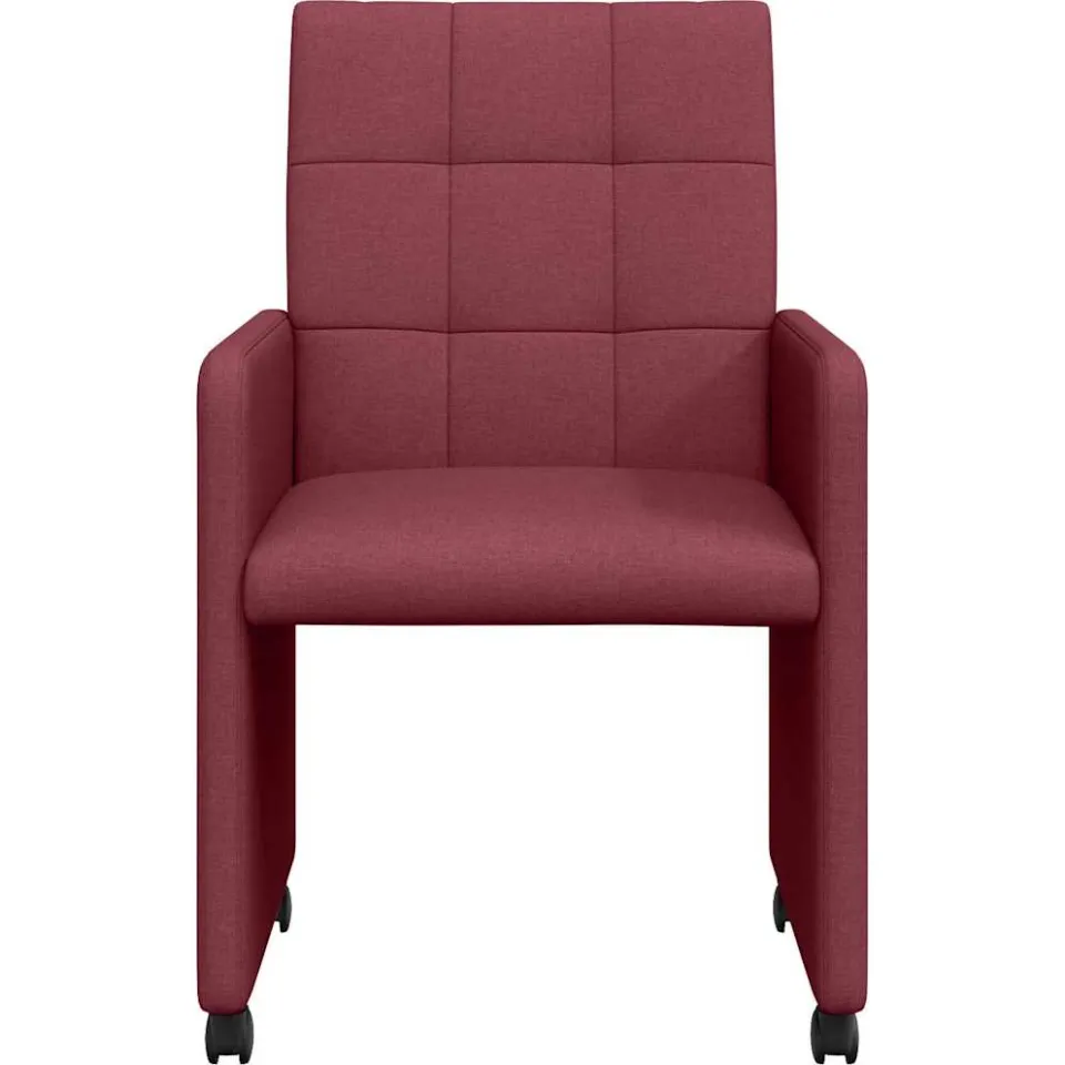 vidaXL Eetkamerstoelen met Wieltjes 2 st Stof Wijnrood 58 x 65 x 94 cm, foto 4