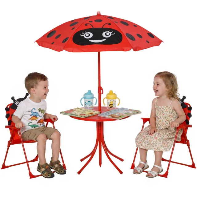 Outsunny Kinder tuintafel en -stoelenset - metaal - 50x50x46cm - rood