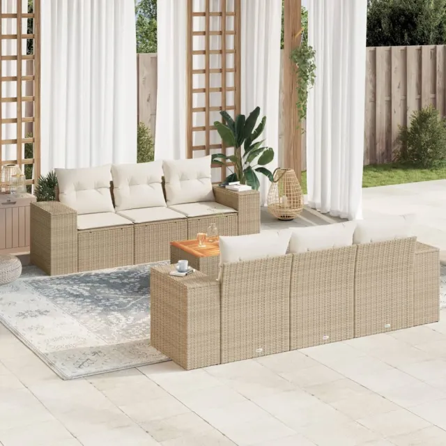 vidaXL 7-delige Loungeset met kussens poly rattan beige, foto 2