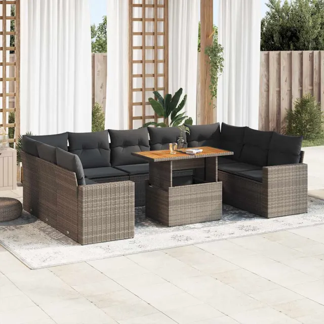 vidaXL 10-delige Loungeset met kussens poly rattan grijs, foto 2