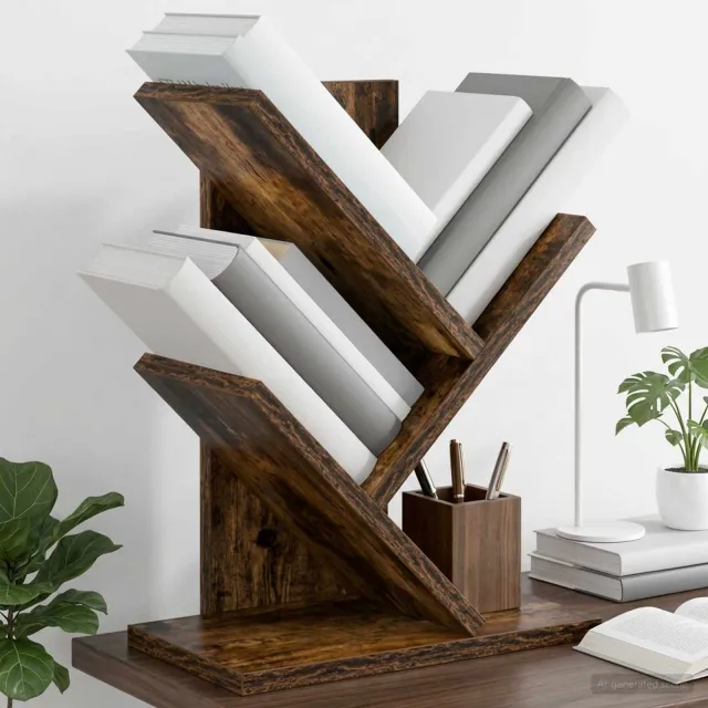vidaXL Boomvormige boekenplank met 3 planken 30 x 18 x 40 cm bruin, foto 2