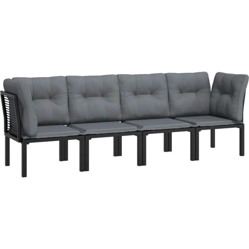 vidaXL 4-delige Loungeset poly rattan zwart en grijs, foto 2