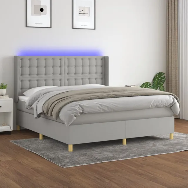 vidaXL Boxspring met matras en LED stof lichtgrijs 160x200 cm grijs