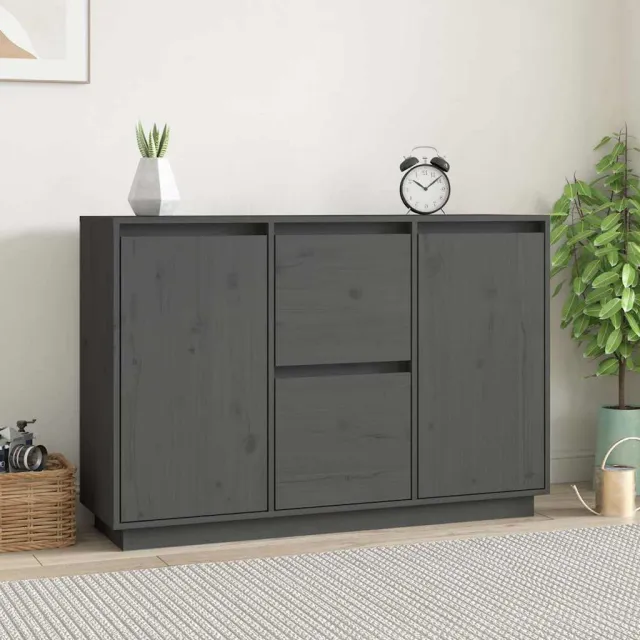 vidaXL Dressoir 111x34x75 cm massief grenenhout grijs, foto 2