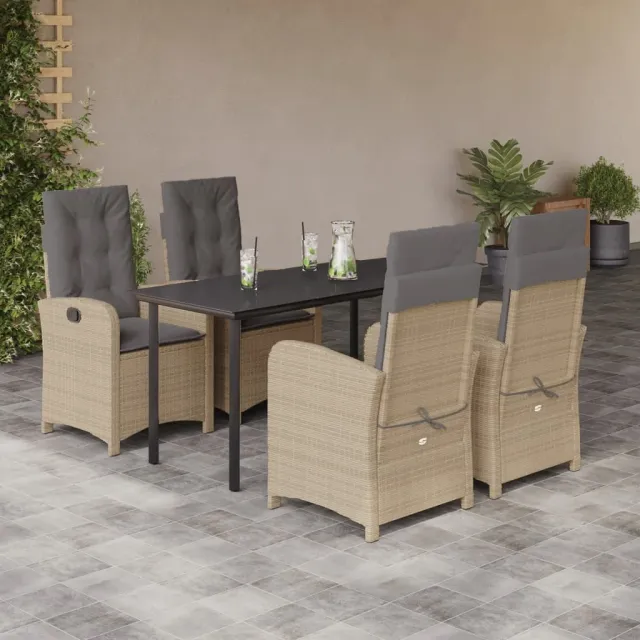 vidaXL 5-delige Tuinset met kussens poly rattan gemengd beige, foto 2