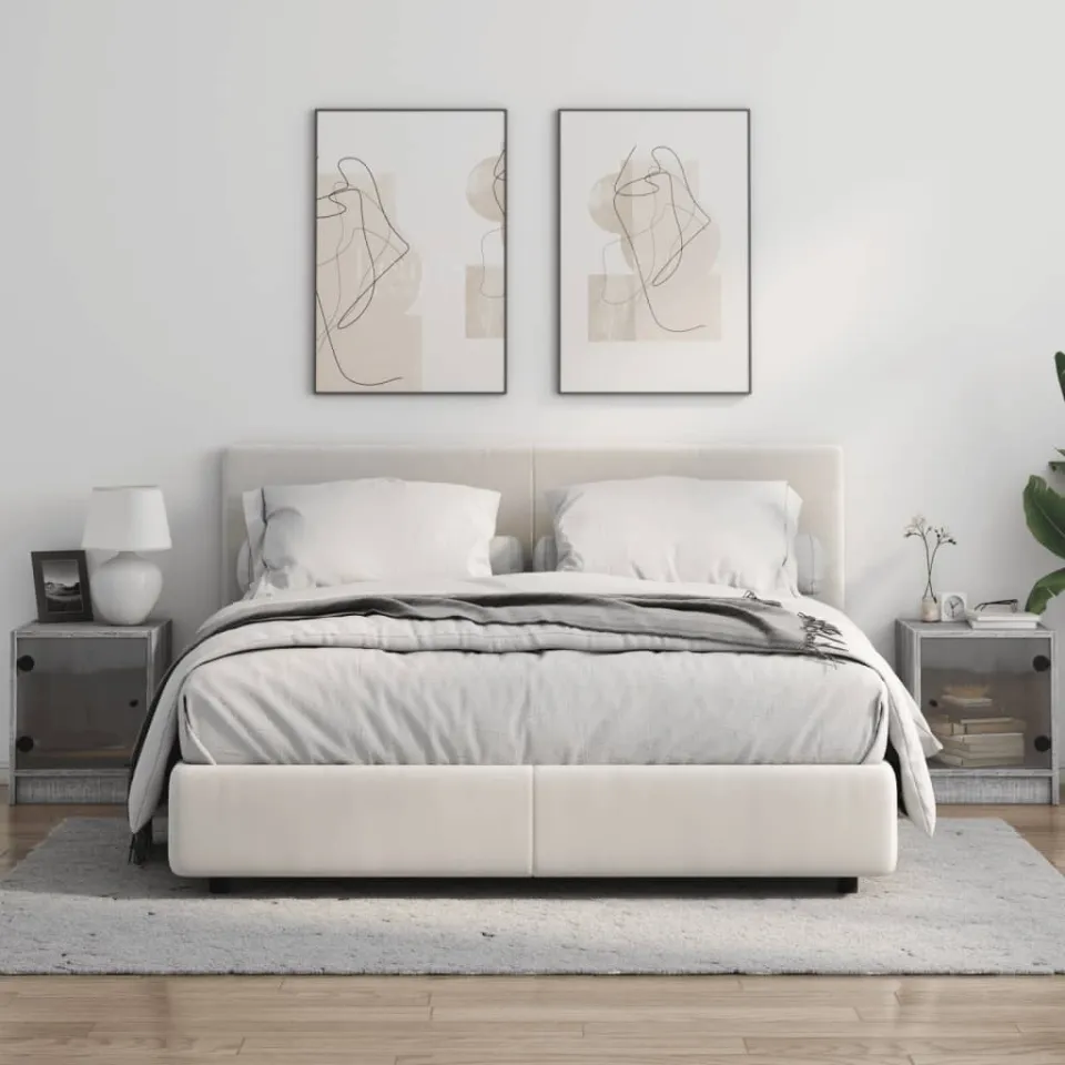 vidaXL Nachtkastjes met glazen deuren 2 st 35x37x42 cm grijs sonoma, foto 3