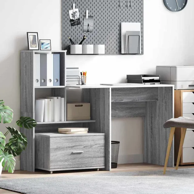 vidaXL Bureau Grijs Sonoma Bewerkt hout 131,5 x 50 x 106,5 cm, foto 2