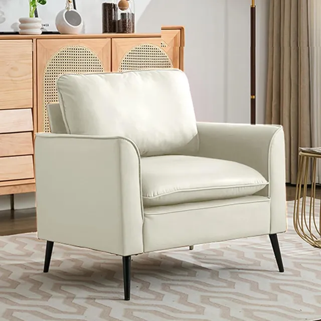 KOMHTOM BLACKCOLORS Bank met krasbestendige kunstleren bekleding. Retro Scandinavische stijl, minimalistisch en luxueus, als 1-zits relaxfauteuil voor de woonkamer, het balkon of de slaapkamer. Elegant en royaal van uitstraling Wit